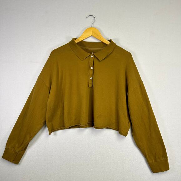 OFFLINE by Aerie Tops - Woman's Offline By Aerie Collared long Sleeve Brown Cropped Top - Size Large